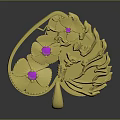 Elegant Golden Brooch With Intricate Leaf And Flower Motifs And Pink Gemstone Centers