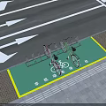 Road Facility Bicycle Parking Area with Bike Racks Green Zone and Traffic Arrows