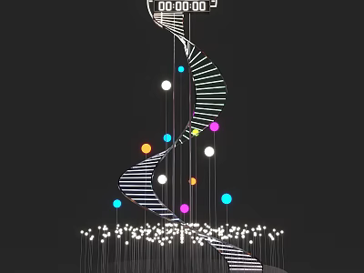 Vibrant Spiral Structure With Colorful Spheres White Dots On Black Background And Time 3d model