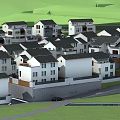 White Residential Buildings With Hinged Doors And Dark Roofs In Green Surroundings