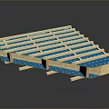 Wooden Roof Frame Structure With Blue Insulation And Dot Pattern Support Beams