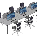 Modern Office Desk Setup With Multiple Computer Monitors And Ergonomic Chairs 3d model