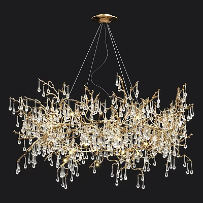 Elegant Branch Design Chandelier With Golden Frame And Crystal Droplets 3d model