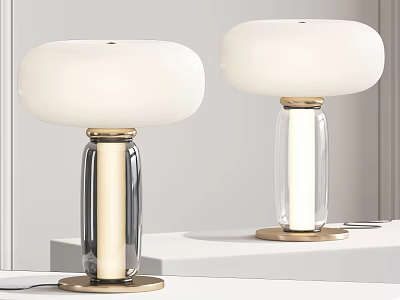 Modern Table Lamp With White Lampshade Transparent Base And Golden Accents 3d model