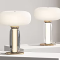 Modern Table Lamp With White Lampshade Transparent Base And Golden Accents
