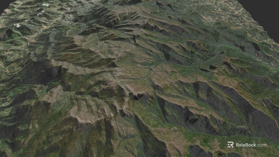 Detailed Microterrain Natural Scenic View With Undulating Hills And Green Vegetation 3d model 