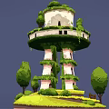 Ivy Covered Multi Story Tower With Windows And Greenery Surrounded by Trees and Grass