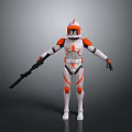 Sci Fi Soldier Character With White Orange Armor And Blaster Rifle 3d model