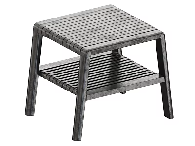 Modern Wooden Coffee Table With Slatted Top And Lower Shelf Design 3d model