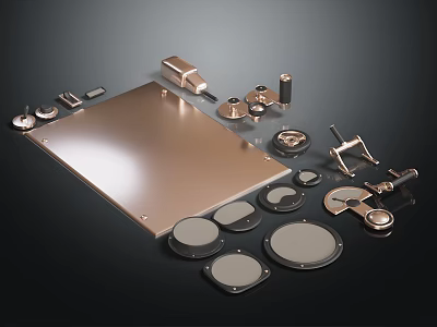 Copper Metal Home Accessories With Trays Round Mats And Small Decorative Pieces 3d model