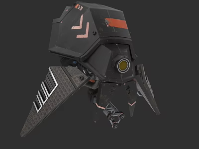 Futuristic Black Mechanical Device With Red Stripe Yellow Circular Component And Wing Like Structures 3d model