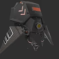 Futuristic Black Mechanical Device With Red Stripe Yellow Circular Component And Wing Like Structures 3d model
