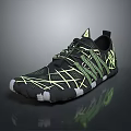 Stylish Black Athletic Shoes With Yellow Patterned Lines And White Rubber Sole