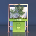 Creative Floral Display Featuring Wooden Frame Green Tree And Decorative Platform 3d model