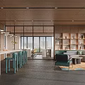 Modern Lounge Area With Wooden Ceiling Open Layout Sofa Bar Counter And Chairs