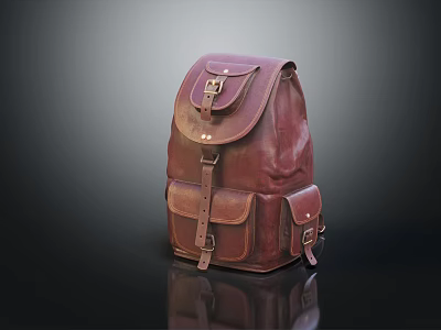 Stylish Vintage Leather Backpack With Multiple Pockets And Metal Buckles Design 3d model