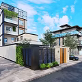 Modern Detached Villa With Glass Balconies Stone Facade And Surrounding Greenery