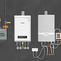 Modern Domestic Gas Water Heaters Wall Mounted With Gas Meter Controller And Pipes