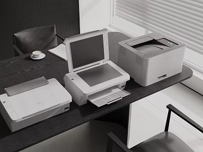 Office Electronics Arranged On Desk In Office Space 3d model