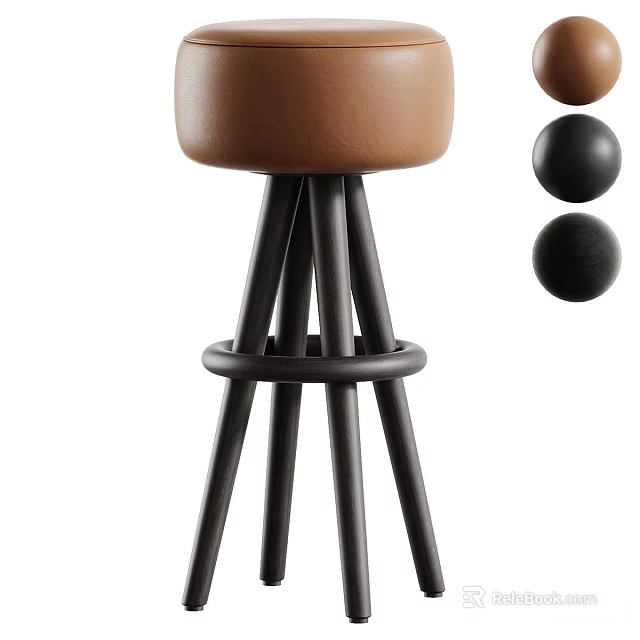 Stylish Modern Bar Stool With Brown Leather Seat And Black Metal Legs Design 3d model 