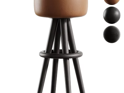 Stylish Modern Bar Stool With Brown Leather Seat And Black Metal Legs Design 3d model