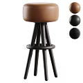 Stylish Modern Bar Stool With Brown Leather Seat And Black Metal Legs Design