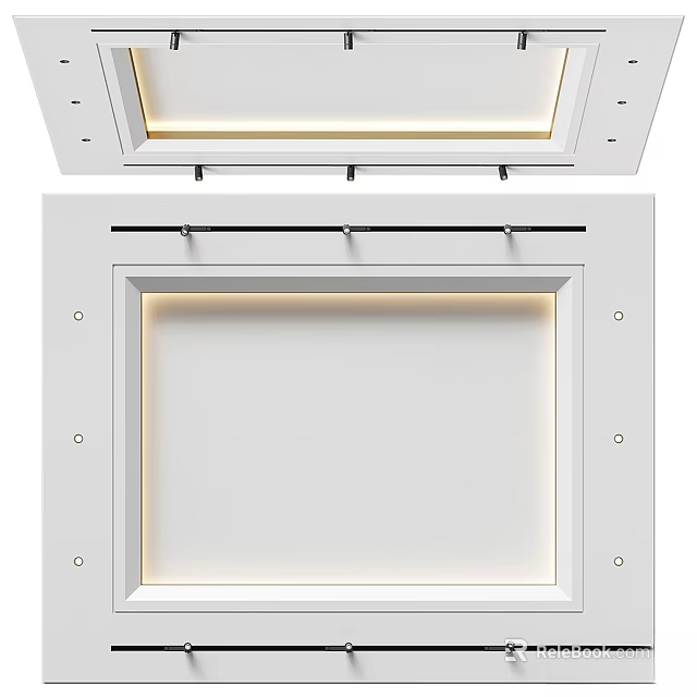 White Recessed Ceiling Component With LED Strip Light And Mounting Holes 3d model