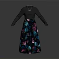 Women's Stylish Outfit Featuring Gray Long Sleeve Top And Multicolored Floral Print Skirt With Necklace