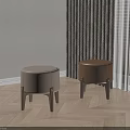 Modern Round Leather Upholstered Sofa Stools With Exquisite Wooden Legs For Cozy Sunlit Home Interior