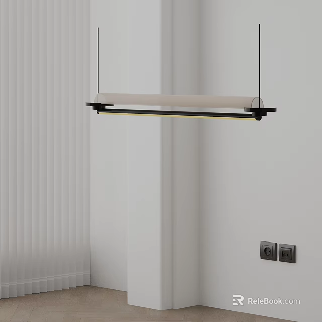 Modern Linear Pendant Light With Black Metal Frame And White Shade For Minimalist Interior Space 3d model 