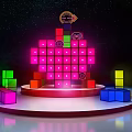 Colorful Block Structure With Game Character Logo On Stage And Starry Background 3d model