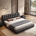 Modern Bedroom Interior With Leather Upholstered Double Bed Nightstands And Window View