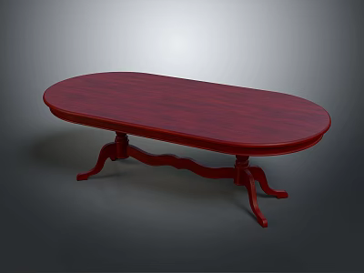 Red Oval Dining Table With Decorative Carved Wooden Legs Design 3d model