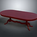 Red Oval Dining Table With Decorative Carved Wooden Legs Design 3d model