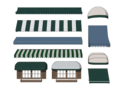 Awnings In Green Blue Striped Designs With Curved Tops Window Styles And Shapes 3d model