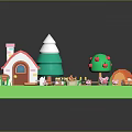 Small House 3D Model With Garden Fence Apple Tree Vegetables And Small Animals