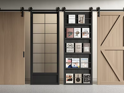 Barn Doors Featuring Various Wooden Panels Glass Inserts and Modern Styles 3d model