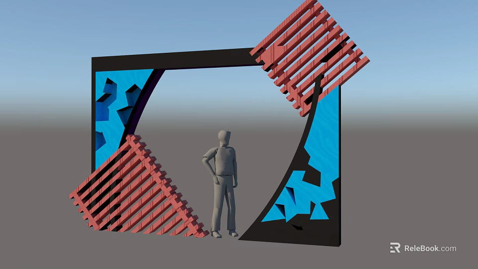 Event Gateway Design With Red Blue Geometric Patterns Black Frame And Human Figure 3d model 