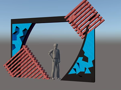 Event Gateway Design With Red Blue Geometric Patterns Black Frame And Human Figure 3d model