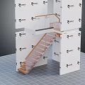 Modern Modular Building Component Structure With Wooden Steps Glass Handrail And White Modules 3d model