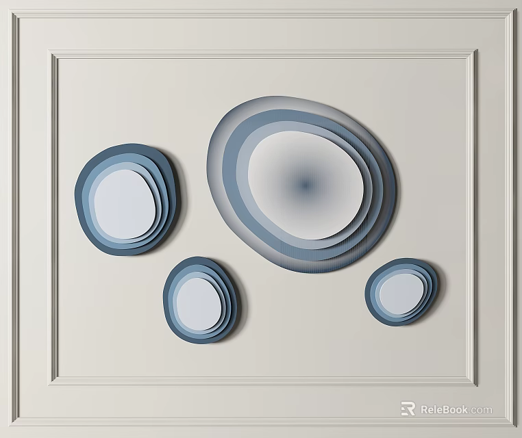 Circular Wall Decor With Blue Gray Gradient Layered Rings In Various Sizes And Light Frame 3d model