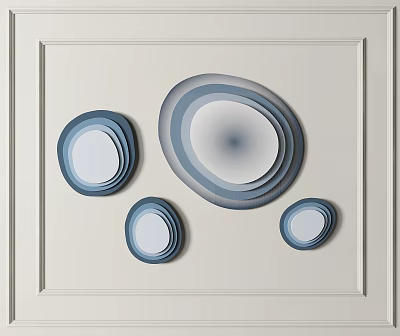 Circular Wall Decor With Blue Gray Gradient Layered Rings In Various Sizes And Light Frame 3d model