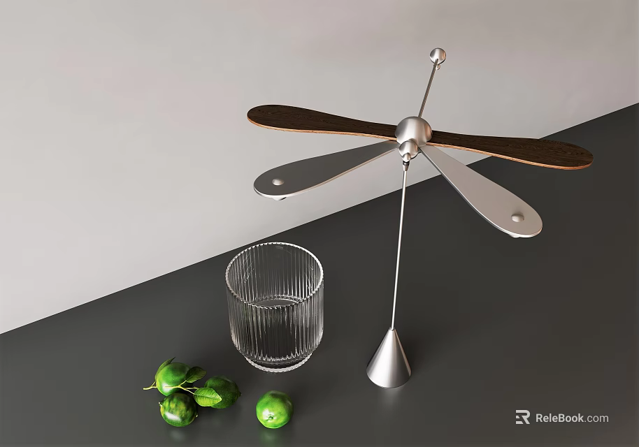 Modern Air Cooling Fan With Wooden And Metal Blades For Tabletop Home Use 3d model 