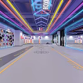 Modern Fitness Gym With Neon Lights Boxing Area Spacious Interior And Workout Equipment