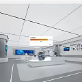 Modern Exhibition Hall Interior Design With Hi Tech Exhibits Display Platforms And Digital Screens