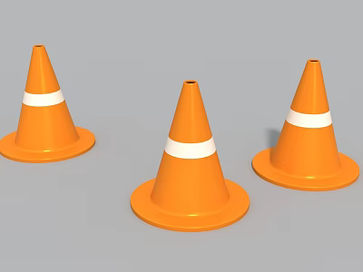 Three Orange Traffic Cones With White Stripes For Road Safety Infrastructure 3d model