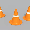 Three Orange Traffic Cones With White Stripes For Road Safety Infrastructure 3d model