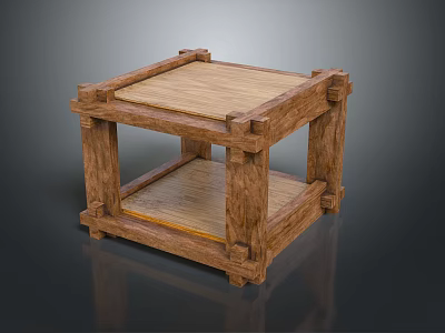 Wooden Frame Stone Top Two Tier Table With Natural Grain And Stable Base 3d model