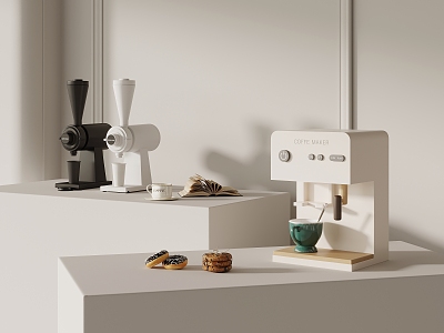 modern appliances coffee machine books food 3d model