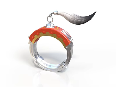 Decorative Ornament With Red Decorative Ring Silver Metal Frame Hanging Hook And Gray Feather Accent 3d model